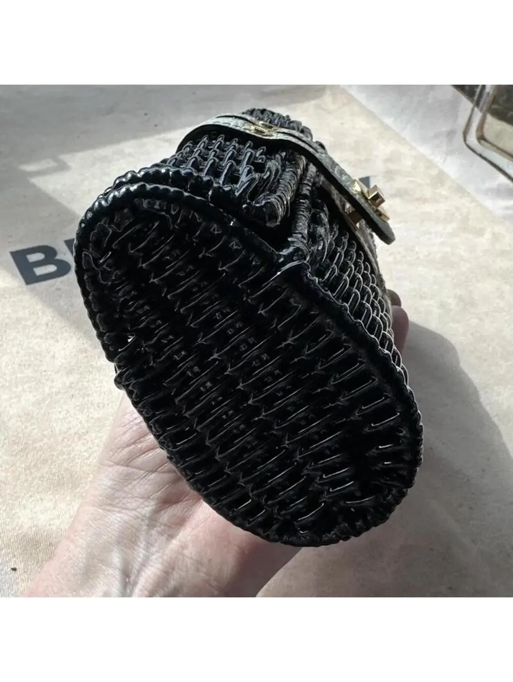 Vintage 90's Kate Spade New York Straw Wicker Black & Cream Colored Clutch